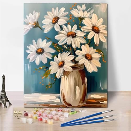 RNXAOPEN Malen Nach Zahlen Erwachsene Kind Malen Nach Zahlen Chrysanthemum White Faltenfreie Leinwand Acryl Pigment Home Deko Geburtstag Festival Geschenk 70x95cm 4787-Y von RNXAOPEN