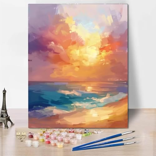 RNXAOPEN Malen Nach Zahlen Erwachsene Kinder Anfänger DIY Handgemalt Ölgemälde auf Leinwand Kit für Home Deko oder Geburtstag Weihnachten Geschenk Mit Farbe und Pinsel, Cartoon Beach 60x80cm 7600-6 von RNXAOPEN