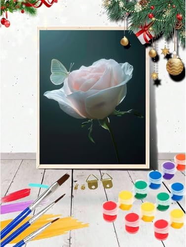 RNXAOPEN Malen Nach Zahlen Erwachsene Kinder Anfänger DIY Handgemalt Ölgemälde auf Leinwand Kit für Home Deko oder Geburtstag Weihnachten Geschenk Mit Farbe und Pinsel, Pink Rose 50x65cm 2440-Q von RNXAOPEN