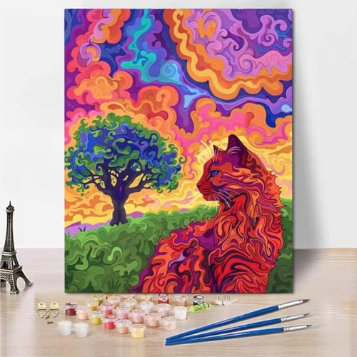 RNXAOPEN Malen Nach Zahlen Erwachsene Kinder Malen Nach Zahlen Cat Abstract - Paint by Numbers Basteln DIY Bastelset 40x50cm ohne Holzrahmen 4903-A von RNXAOPEN