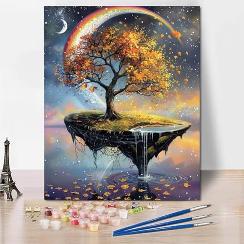 RNXAOPEN Malen Nach Zahlen Erwachsene Kinder Malen Nach Zahlen Tree Of Life Rainbow - Paint by Numbers Basteln DIY Bastelset 40x50cm ohne Holzrahmen 4343-B von RNXAOPEN