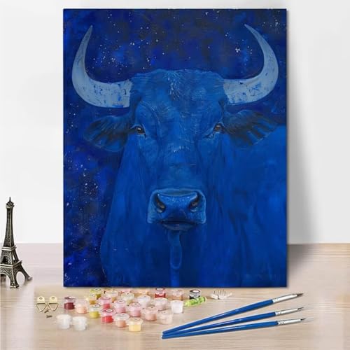 RNXAOPEN Malen Nach Zahlen Erwachsene Malen-Nach-Zahlen Kinder, DIY Blue Ox Handgemalt Ölgemälde Kit für Anfänger und Erwachsene Mit -Pinseln und Acrylfarbe, Ohne Rahmen Heimdekoration 30x40cm 8122-W von RNXAOPEN