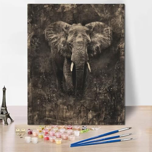 RNXAOPEN Malen Nach Zahlen Erwachsene Malen-Nach-Zahlen Kinder, DIY Ink Splash Elephant Handgemalt Ölgemälde Kit für Anfänger und Erwachsene Mit -Acrylfarbe, Ohne Rahmen Heimdekoration 30x40cm 5042-0 von RNXAOPEN