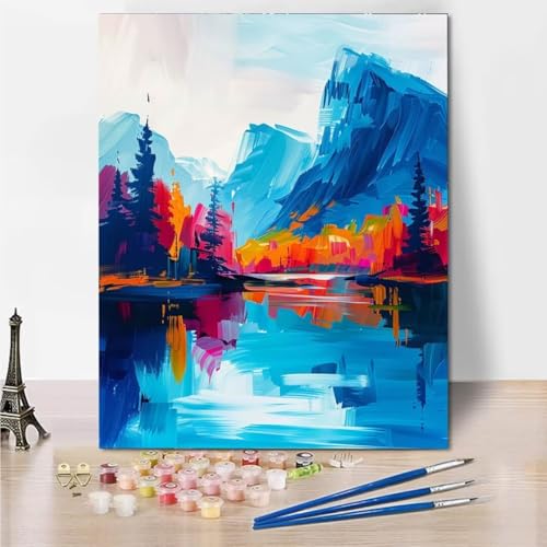 RNXAOPEN Malen Nach Zahlen Erwachsene- bastelset Anfänger Malen Nach Zahlen zur Lake Mountain DIY Handgemalt Ölgemälde Kit für Erwachsene, Mit Pinseln und Acrylfarbe 70x95cm Heimdekoration 5004-8 von RNXAOPEN