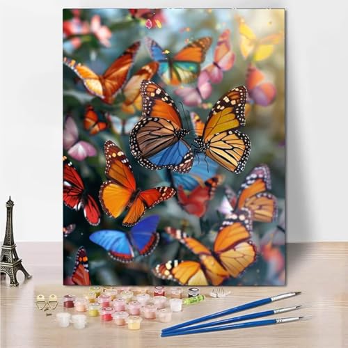 RNXAOPEN Malen Nach Zahlen Kinder Butterfly Insect, Malen Nach Zahlen Kinder Ab 5 6 7 8 9 10 Jahre, Kreative Geschenke für Mädchen und Junge mit 3 Pinseln und Acrylfarben 60x80cm 6711-4 von RNXAOPEN