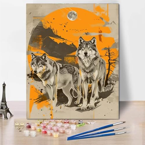 RNXAOPEN Malen Nach Zahlen Kinder Erwachsene Anfänger, Grey Wolf Malen Nach Zahlen Handgemalt Ölgemälde Kit für Mädchen Jungen ab Jahre, DIY Kindergeburtstag Geschenk, Ohne Rahmen 40x50cm 8291-3 von RNXAOPEN