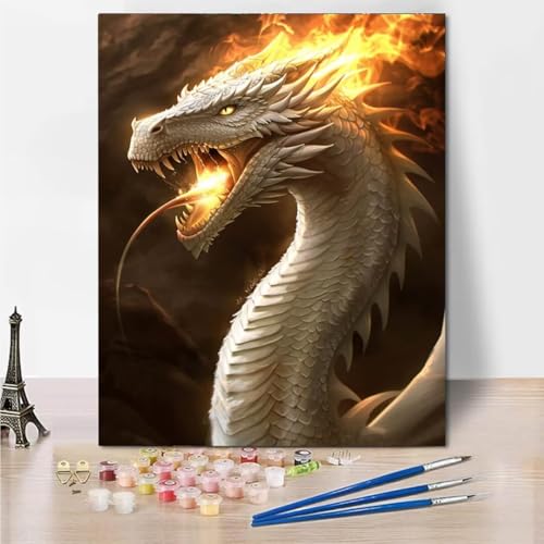 RNXAOPEN Malen Nach Zahlen Kinder Erwachsene - Dragon Fire - DIY Ölgemälde Faltenfreie Leinwand 3 Holzbürsten und Hochwertige Acrylfarbe Geschenk 70x95cm 4661-5 von RNXAOPEN