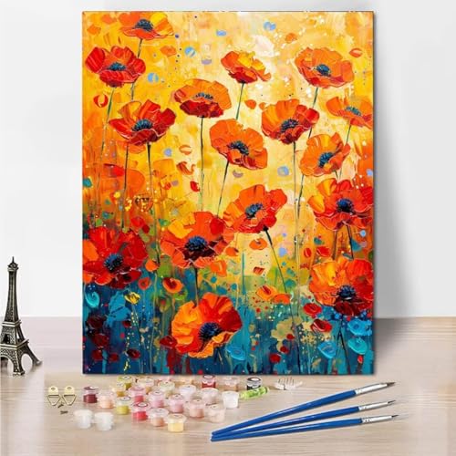 RNXAOPEN Malen Nach Zahlen Kinder Erwachsene - Graffiti Flower - DIY Ölgemälde Faltenfreie Leinwand 3 Holzbürsten und Hochwertige Acrylfarbe Geschenk 50x65cm 6101-S von RNXAOPEN