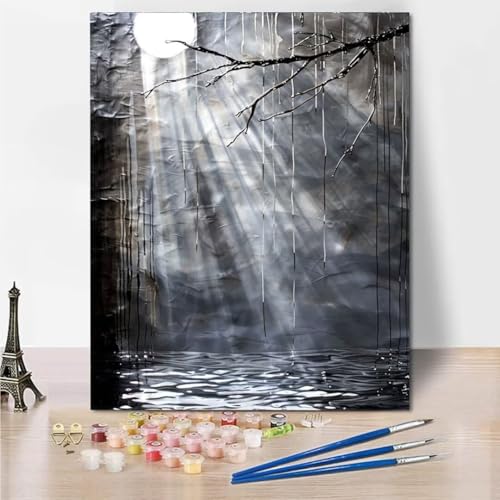 RNXAOPEN Malen Nach Zahlen Kinder Erwachsene - Plant Lake - DIY Ölgemälde Faltenfreie Leinwand 3 Holzbürsten und Hochwertige Acrylfarbe Geschenk 70x95cm 4101-Z von RNXAOPEN