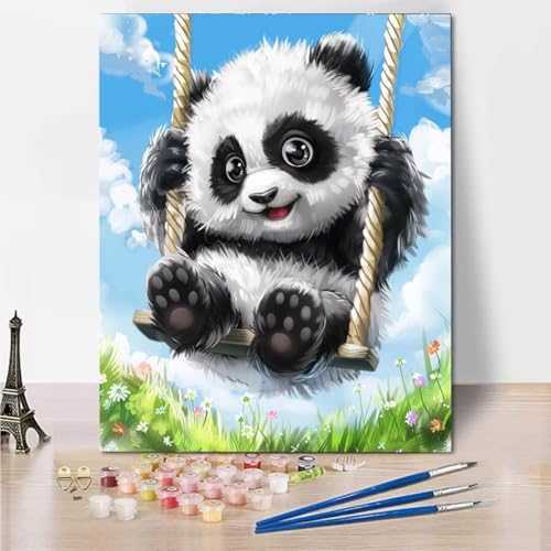 RNXAOPEN Malen Nach Zahlen Kinder Erwachsene - Swing Panda - DIY Ölgemälde Faltenfreie Leinwand 3 Holzbürsten und Hochwertige Acrylfarbe Geschenk 100x130cm 6181-7 von RNXAOPEN