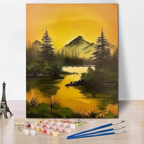 RNXAOPEN Malen Nach Zahlen Kinder Erwachsene - Tree Lake - DIY Ölgemälde Faltenfreie Leinwand 3 Holzbürsten und Hochwertige Acrylfarbe Geschenk 60x80cm 4821-6 von RNXAOPEN