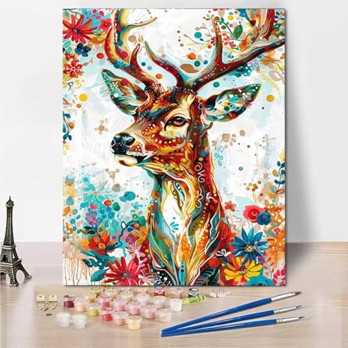 RNXAOPEN Malen Nach Zahlen Kinder Graffiti Deer, Malen Nach Zahlen Kinder Ab 5 6 7 8 9 10 Jahre, Kreative Geschenke für Mädchen und Junge mit 3 Pinseln und Acrylfarben 70x95cm 5151-5 von RNXAOPEN