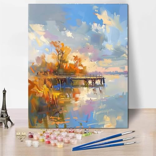 RNXAOPEN Malen Nach Zahlen Kinder Lake Autumn, Malen Nach Zahlen Kinder Ab 5 6 7 8 9 10 Jahre, Kreative Geschenke für Mädchen und Junge mit 3 Pinseln und Acrylfarben 100x130cm 4151-N von RNXAOPEN