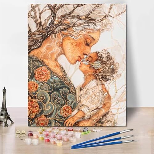 RNXAOPEN Malen Nach Zahlen Kinder Woman Hug, Malen Nach Zahlen Kinder Ab 5 6 7 8 9 10 Jahre, Kreative Geschenke für Mädchen und Junge mit 3 Pinseln und Acrylfarben 30x40cm 6911-0 von RNXAOPEN