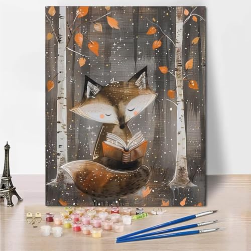 RNXAOPEN Malen Nach Zahlen Kinder ab 5 6 7 8 9 10 Jahre Mädchen, Paint by Numbers Adult Kinder Fox Autumn Anfänger mit Leinwand Pinseln Acrylpigment für Geschenke und Home Haus Deko 30x40cm 4636-8 von RNXAOPEN