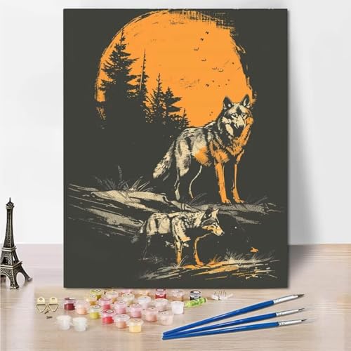 RNXAOPEN Malen Nach Zahlen ab Jahre Mädchen und Junge, Malen Nach Zahlen für Kinder Pinsel und Acrylfarben, 30x40cm Malen Nach Zahlen Erwachsene Leinwand Animal Wolf 8297-1 von RNXAOPEN