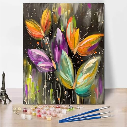 RNXAOPEN Malen Nach Zahlen für Erwachsene, Flower Graffiti DIY Leinwand Ölgemälde Kit für Kinder mit Pinseln Acrylpigment Zeichnung Lackierung 40x50cm 5785-G von RNXAOPEN