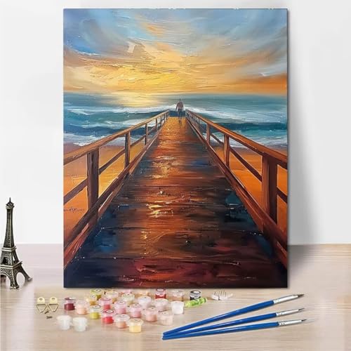 RNXAOPEN Malen Nach Zahlen für Erwachsene, Sea Pier DIY Leinwand Ölgemälde Kit für Kinder mit Pinseln Acrylpigment Zeichnung Lackierung 70x95cm 4745-K von RNXAOPEN