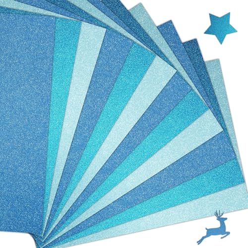 18 Blatt Glitzerpapier Zum Basteln, Glitzerpapier, Buntes Glitzerpapier, Glitzerbasteleien Für Kinder, Zum Basteln und Gestalten (Dunkelblau, Dunkelblau, Hellblau) von RNXSIB