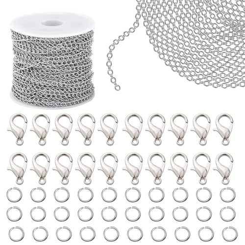 33 FüßE Diy Link Kette Halsketten, Verschluss Kette, Mit 20 Karabiner VerschlüSse Und 30 Sprung Ringe, Ketten VerschlüSse, Etten Basteln, füR DIY Schmuckherstellung Schmuck Basteln Herstellung von RNXSIB