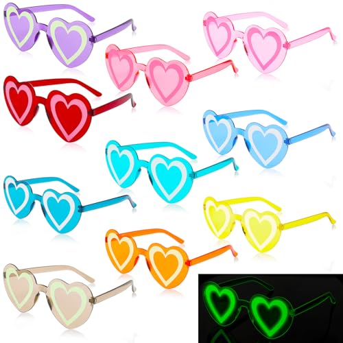 ROADPLUM 11 Paar Leuchtende Herz Sonnenbrille, Bonbonfarbene Herzbrille Absorbieren Sonnenlicht für Hochzeit Geburtstag Fotografie Karneval Party, Geschenk für Halloween Weihnachten Valentinstag von ROADPLUM