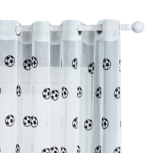 ROAQT Vorhang Gestickte Fußball Gardinen Für Wohnzimmer Schlafzimmer Kinder Kinderzimmer Tüll Fenstervorhänge Garn Vorhänge-Schwarzer Fußball_B100 X H200Cm von ROAQT