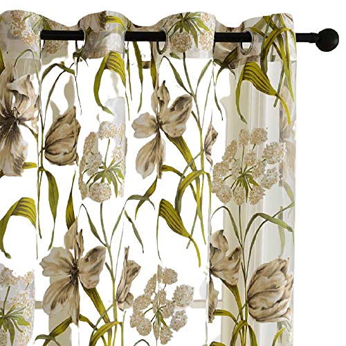 Vorhang Tropische Blumen Semi Sheer Vorhänge Für Wohnzimmer Küche Schlafzimmer Vintage Country Style Tulle Ready Vorhänge-Blüte Und Blätter_B100 X H270Cm_2 Tülle von ROAQT