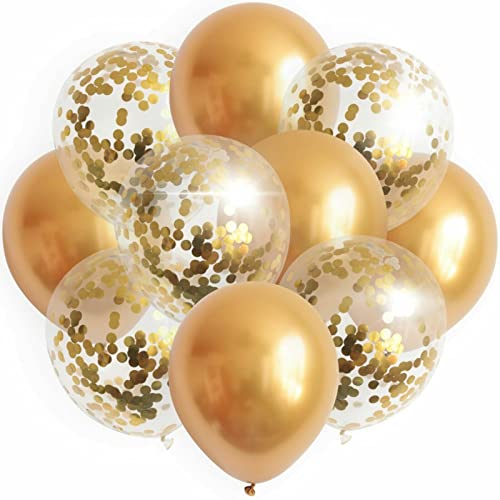 ROB'S BALLOONS 10x Luftballons Set Konfetti Metallic Geburtstag Ballons Deko Party Hochzeit DIY, Farbe:Gold von ROB'S BALLOONS