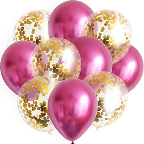 ROB'S BALLOONS 10x Luftballons Set Konfetti Metallic Geburtstag Ballons Deko Party Hochzeit JGA, Farbe:Rosa von ROB'S BALLOONS