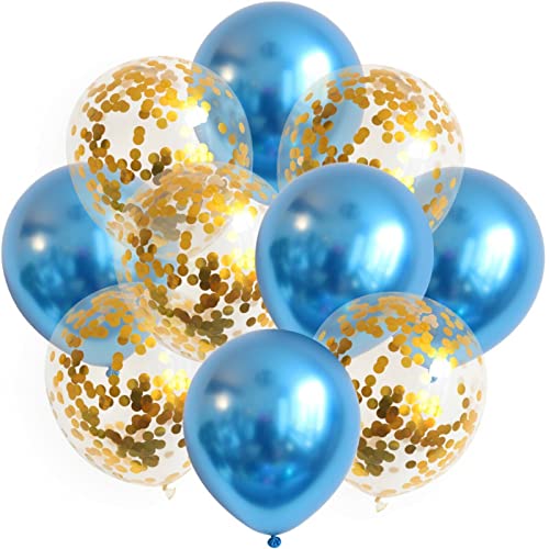 Luftballons Blau Metallic Konfetti 10 Stk. Geburtstag Ballons 30 cm Latex Deko Party von ROB'S BALLOONS