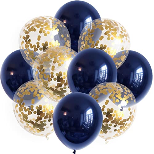 10x Luftballons Set 12' Dunkelblau Navy Gold Konfetti Geburtstag Hochzeit Deko von ROB'S BALLOONS