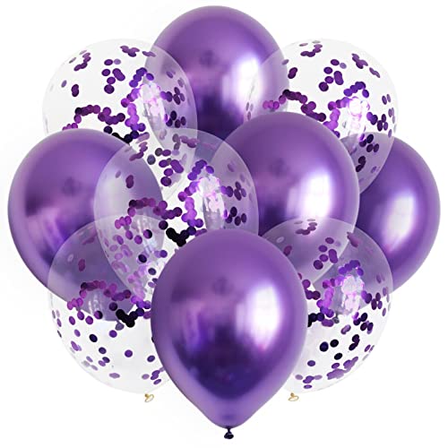 10x Luftballons Set Konfetti Metallic Geburtstag Ballons Deko Party Hochzeit DIY, Farbe:Lila von ROB'S BALLOONS