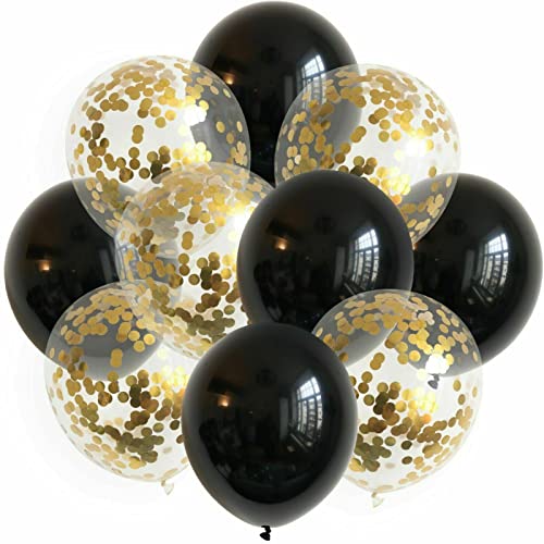 ROB'S BALLOONS 10x Luftballons Set Konfetti Metallic Geburtstag Ballons Deko Party Hochzeit JGA, Farbe:Schwarz von ROB'S BALLOONS