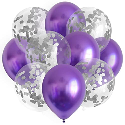 ROB'S BALLOONS 10x Luftballons Set Silber Konfetti Metallic Geburtstag Ballons Party Hochzeit, Farbe:Lila von ROB'S BALLOONS