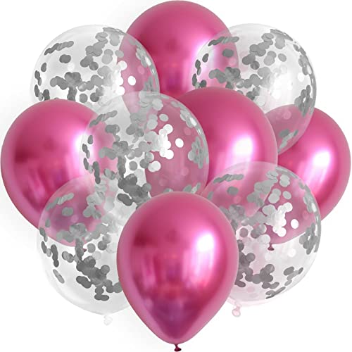 ROB'S BALLOONS 10x Luftballons Set Silber Konfetti Metallic Geburtstag Ballons Party Hochzeit, Farbe:Rosa von ROB'S BALLOONS