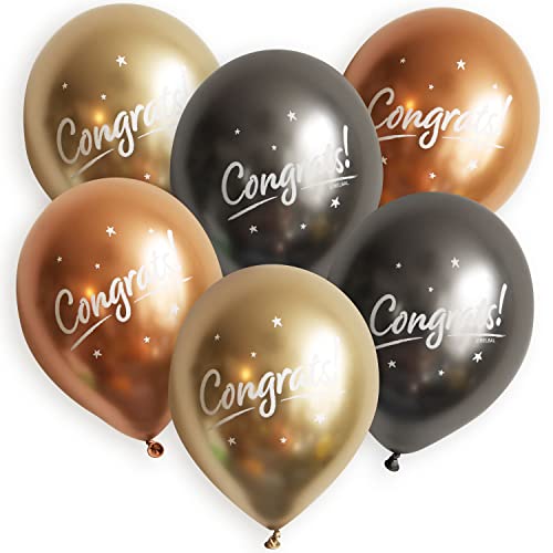 6 Stk. Premium Luftballons Chrom Bio Congrats 12' Party Geburtstag Abschluss Abitur Set Metallic von ROB'S BALLOONS