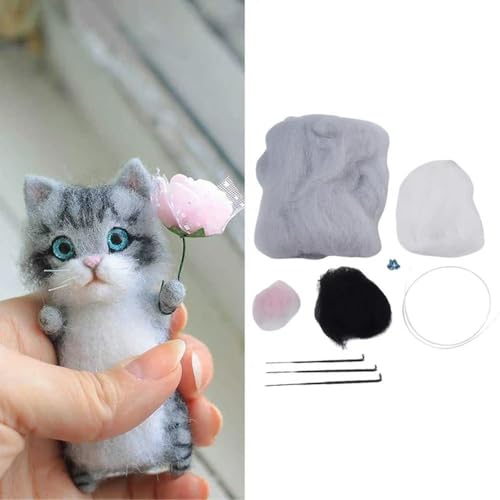 ROCILA DIY-Katzen-Wollfilz, unfertiges Wollfilz-Materialpaket, handgefertigtes Nadelfilz-Set, Kitty-Mode, DIY-Geschenk für Kinder von ROCILA