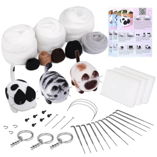 ROCILA Nadelfilz-Set aus Hundwolle, unfertiges Katzen-Handarbeits-Wollfilz-Materialpaket, Puppenspielzeug, DIY-Geschenk, Nadelfilz-Werkzeugset von ROCILA