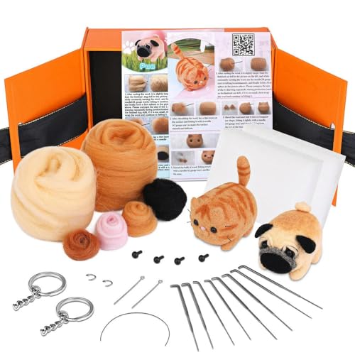 ROCILA Nadelfilz-Set aus Hundwolle, unfertiges Katzen-Handarbeits-Wollfilz-Materialpaket, Puppenspielzeug, DIY-Geschenk, Nadelfilz-Werkzeugset von ROCILA