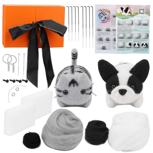 ROCILA Nadelfilz-Set aus Hundwolle, unfertiges Katzen-Handarbeits-Wollfilz-Materialpaket, Puppenspielzeug, DIY-Geschenk, Nadelfilz-Werkzeugset von ROCILA