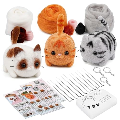 ROCILA Nadelfilz-Set aus Hundwolle, unfertiges Katzen-Handarbeits-Wollfilz-Materialpaket, Puppenspielzeug, DIY-Geschenk, Nadelfilz-Werkzeugset von ROCILA