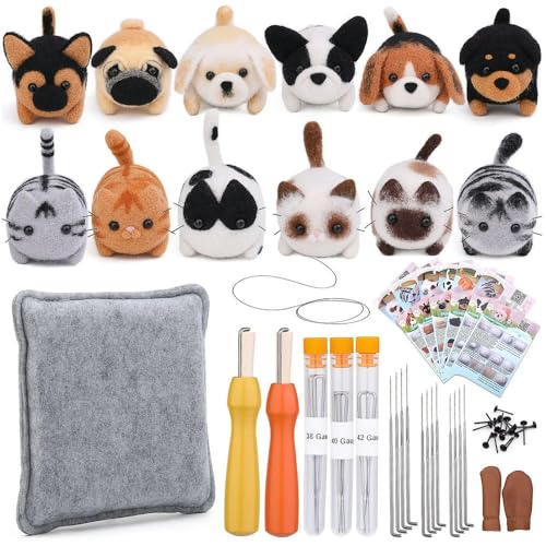 ROCILA Nadelfilz-Set aus Hundwolle, unfertiges Katzen-Handarbeits-Wollfilz-Materialpaket, Puppenspielzeug, DIY-Geschenk, Nadelfilz-Werkzeugset von ROCILA