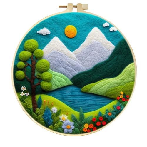 Wollfilz-Malset, Berglandschaft, Nadelfilzset, Wollfilz für Heimhandwerksdekor, DIY-Filznadel, 20 x 20 cm Rahmen von ROCILA