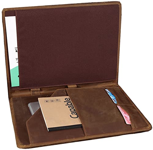 Leder-Portfolio für Herren, braun, personalisiertes Leder-Padfolio für Damen, echtes Leder, Lebenslauf-Ordner, Notizblock-Halter für A4/Pad, Folio-Dokumentenhalter, Rechtsblock, Business-Portfolio-Organizer von ROCKCOW