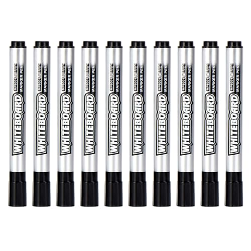 Whiteboard-Marker, schwarzer Nasslöschstift, 10 schwarze Marker, schwarze Marker, schwarze Marker, feine Spitze, trocken abwischbarer Stift, lichtbeständiger Marker, wischfeste Whiteboard-Stifte für von ROCKIA