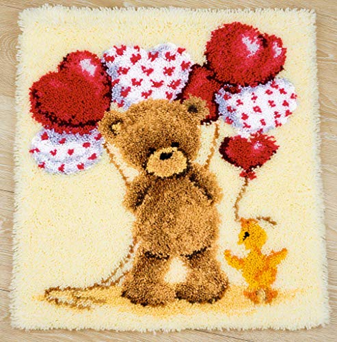 Bär Knüpfteppich Kreuzstich Stickerei DIY Set 50x45cm Selber Machen Set Latch Hook Kit für Kinder und Erwachsene zum Selber Knüpfen(ZD-107) von ROCKY&CHAO