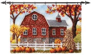 Knüpfhaken Teppich Kit, DIY Knüpfhaken Teppich Making Kit für Erwachsene Kinder, Herbst Landhaus, Kreuzstich Kit Teppichherstellung Kissen Nadelarbeit für Anfänger, Heimdekoration, 60 x 40 cm von ROCKY&CHAO