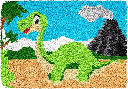 Knüpfhaken Teppich Kit DIY Teppich Making Kit für Erwachsene Kinder Teppich Making Kits Kreuzstich Kit Teppichherstellung Kissen Nadelarbeit für Anfänger Heimdekoration Dinosaurier 50x38cm von ROCKY&CHAO