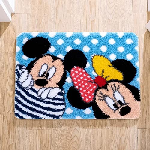 Knüpfhaken Teppich Kit DIY Teppich Making Kit für Erwachsene Kinder Teppich Making Kits Kreuzstich Kit Teppichherstellung Kissen Nadelarbeit für Anfänger Heimdekoration Mickey Minnie 60x42cm von ROCKY&CHAO