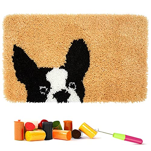 ROCKY&CHAO Knüpfhaken-Set, 60 x 40 cm, schwarzes Hundeteppich-Bastelset, Bastelset, Teppichherstellung, Kissen, Heimdekoration für Anfänger, Erwachsene, Kinder (Hund) von ROCKY&CHAO